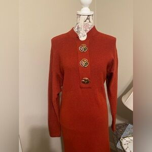 Steve Fabrikant vintage Long Sleeve  Knit Dress with Button Accents